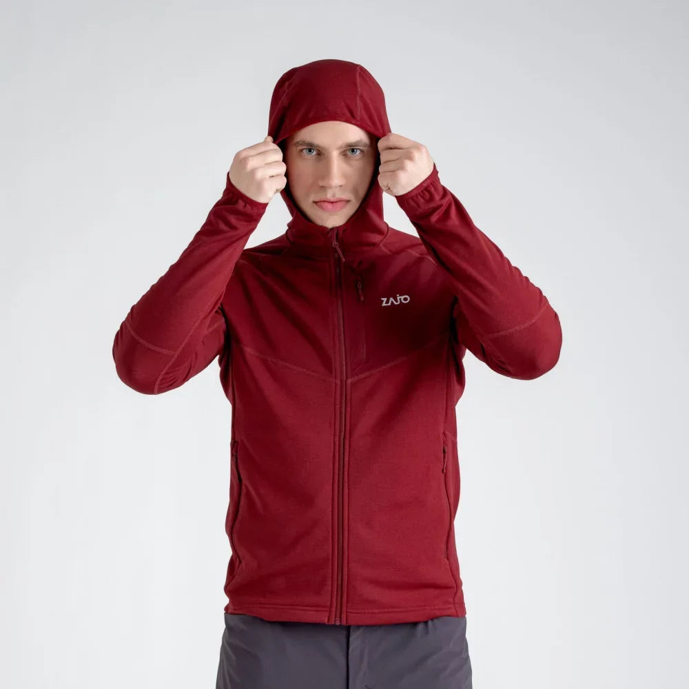 Amiko Men's Fleece Hooded Jacket — Dark Red