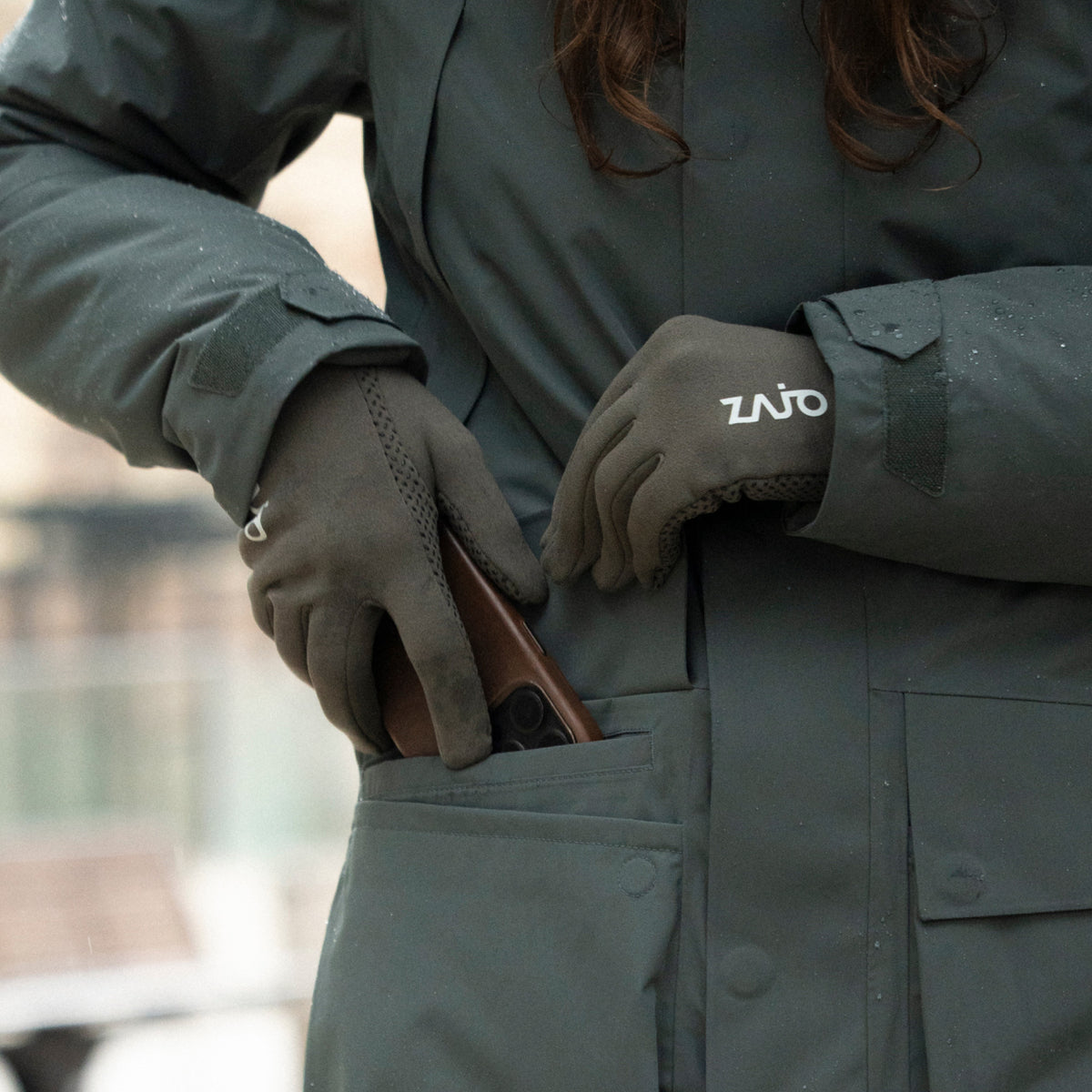 Amiko Fleece Gloves — Grey Navy